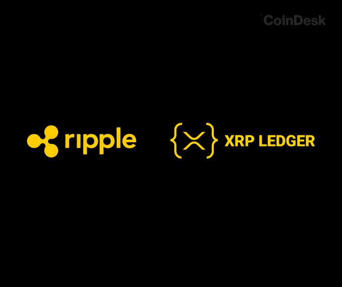 The image displays the Ripple logo alongside the XRP Ledger logo on a black background with a CoinDesk watermark in the upper right corner. The image relates to the post as it showcases the key entities—Ripple, its stablecoin $RLUSD, and the XRP Ledger—involved in the new institutional lending initiative.