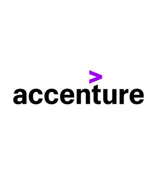 The Accenture logo is displayed, featuring the brand name "accenture" in lowercase black text with a purple greater-than symbol above the 't'.