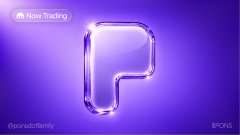 A promotional image for Polymarket showing a stylized 3D "P" logo on a purple gradient background with "Now Trading" and "Sports" labels.