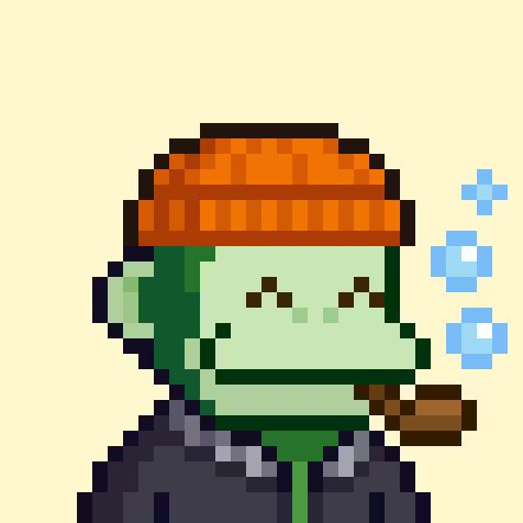 A pixelated, low-resolution portrait of a person with a beard and brown hair smoking a pipe, rendered in blocky colors against a pale background.