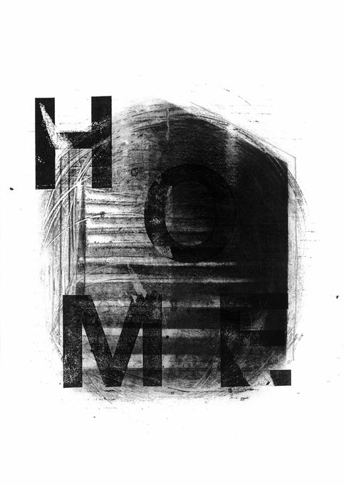 The image features a black and white photo of a home with the word "Home" written above it, along with some text below it. The text appears to be in a foreign language or script that is not easily recognizable from the image itself.