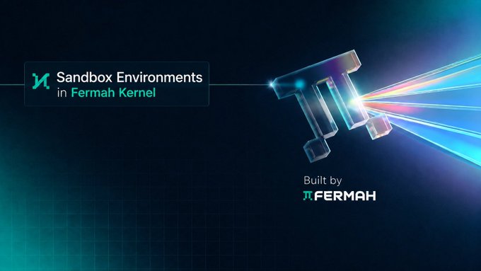 A digital graphic showing 'Sandbox Environments in Fermah Kernel' alongside a metallic security camera emitting colorful laser beams, with 'Built by FERMAH' displayed below.