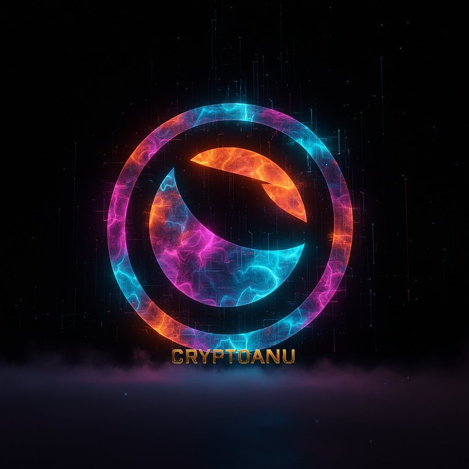 The image features a neon logo with a circle containing a blue moon, surrounded by a gradient of colors including pink, purple, orange, and yellow. The text "cryptanu" is written below the logo, which could be interpreted as an AI or machine learning term related to the concept of artificial intelligence.