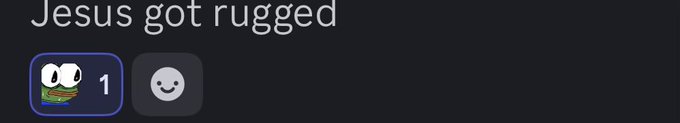 A dark screen displays the text 'Jesus got rugged' above two icons: a Pepe character labeled '1' and a smiley face icon.