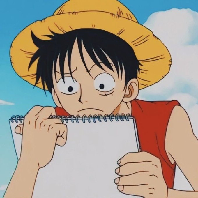 The image shows Luffy from One Piece looking surprised or puzzled while holding up a blank notepad, which humorously illustrates the post's point about the challenges facing collectibles markets—including the One Piece Trading Card Game—while positioning Solana as a potential solution to these issues.
