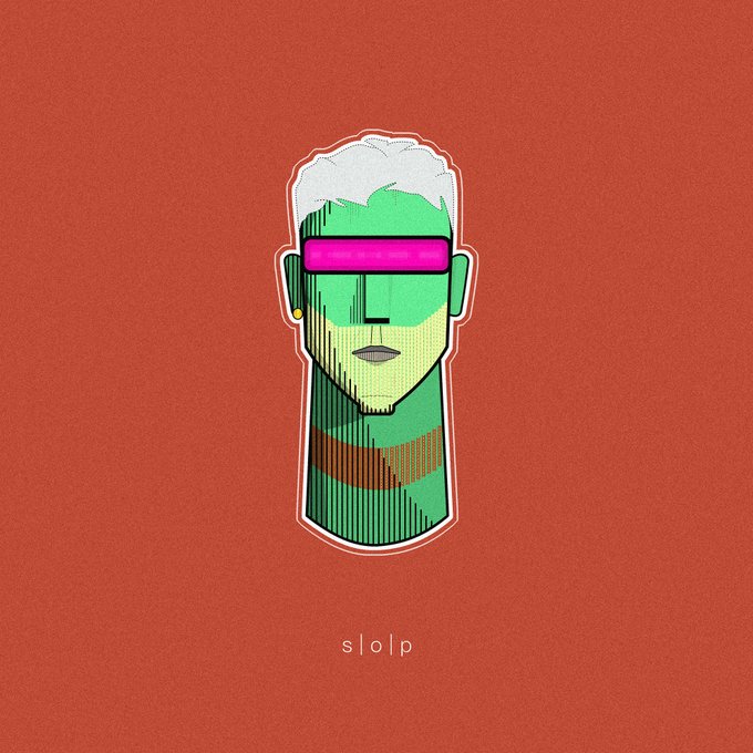 A stylized digital illustration of a man with white hair wearing a pink visor, labeled 's|o|p' against a textured orange background.