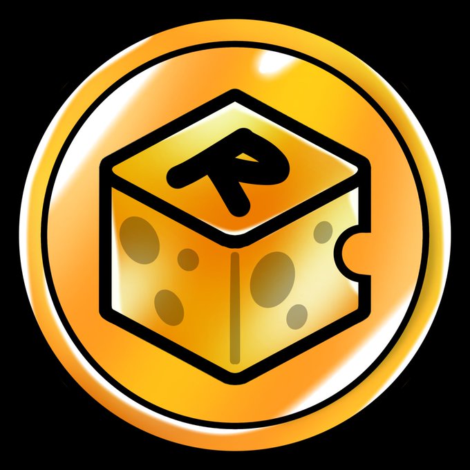 A glossy, circular orange icon featuring a stylized cube with an 'R' on top and dots on its sides, set against a black background.
