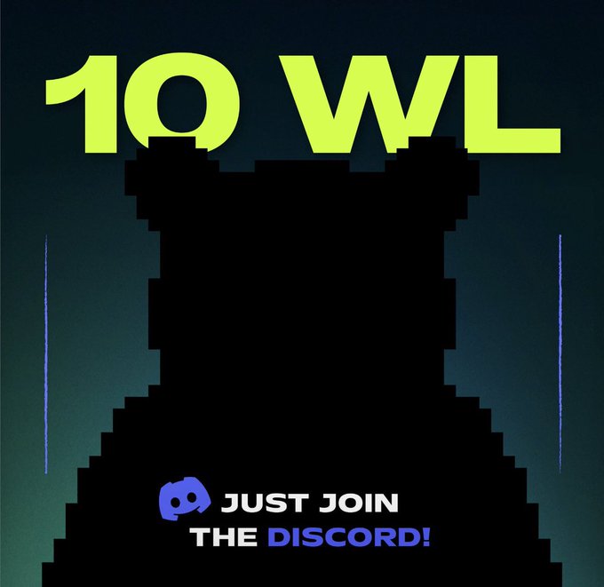 A graphic with a large pixelated black silhouette, '10 WL' in neon green text, and a Discord logo with the phrase 'JUST JOIN THE DISCORD!'.