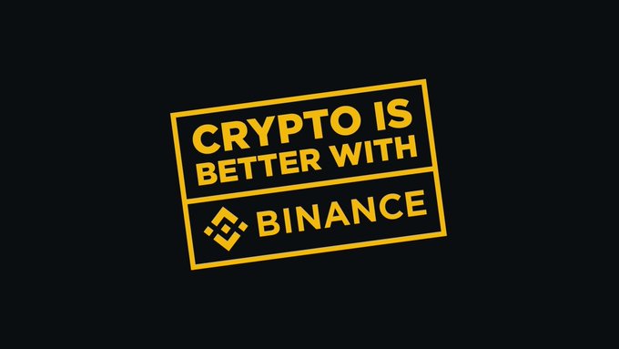A black and yellow Binance promotional graphic with the text 'CRYPTO IS BETTER WITH BINANCE'.