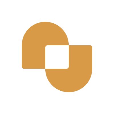 A simple geometric logo consisting of two overlapping rounded shapes in a tan color with a white square cutout.