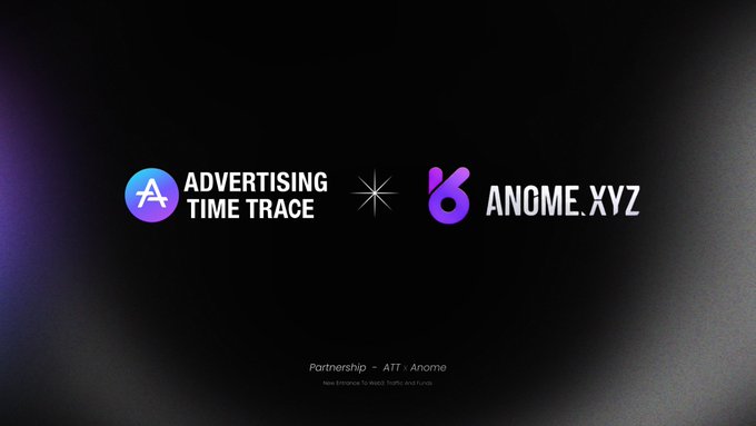 This image visually represents the partnership between "ADVERTISING TIME TRACE" and "ANOME.XYZ", aligning with the post about their collaboration.