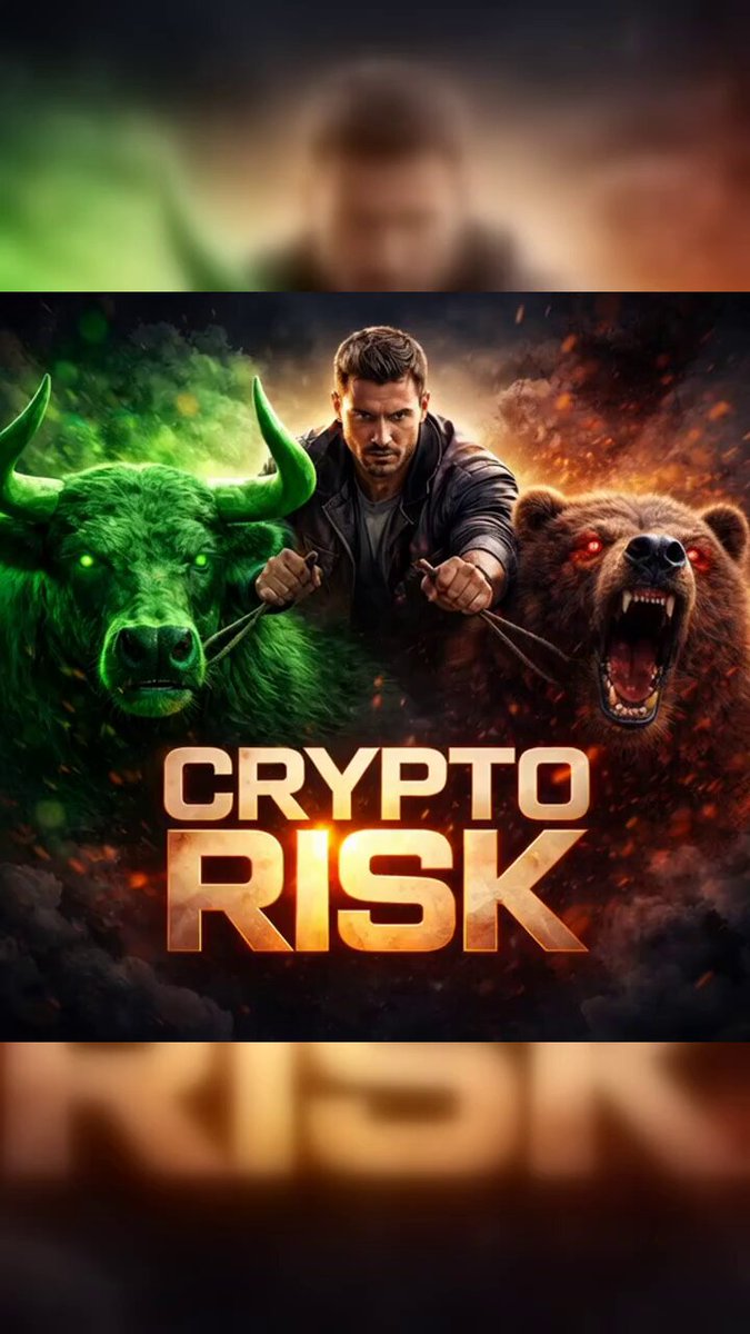 The image features a poster for "Crypto Risk" with two bulls, one green and one brown, standing next to each other. A man holding a gun is also present in the scene. The poster has a dark background that contrasts with the bright colors of the bulls and the man's gun. The text on the poster reads "Crypto Risk", indicating the theme or subject matter of the poster.
