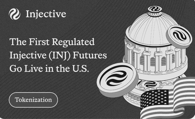 The image features an advertisement for @injective, which is a platform that allows users to invest in regulated futures. The text on the image reads "The First Regulated injective injective (INJ) Futures Go Live in the U.S." and it also includes a picture of a building with columns and an American flag. The post explains that this is a significant milestone for @injective, as they have officially launched their first regulated futures trading platform. This means that users can now invest in regulated futures using the @injective platform, which will help them manage their investments more efficiently and comply with regulatory requirements.