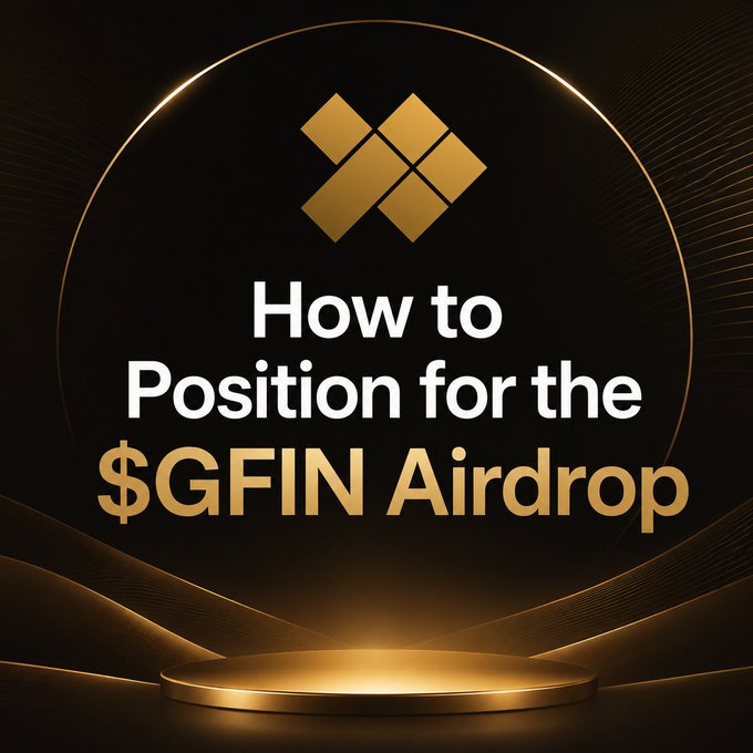 The image features a gold coin with the text "How to Position for the $GFIN Airdrop" written above it. The background of the image is black, which contrasts with the gold color of the coin. The main focus of the image is on the gold coin and its message about positioning for the $GFIN Airdrop.