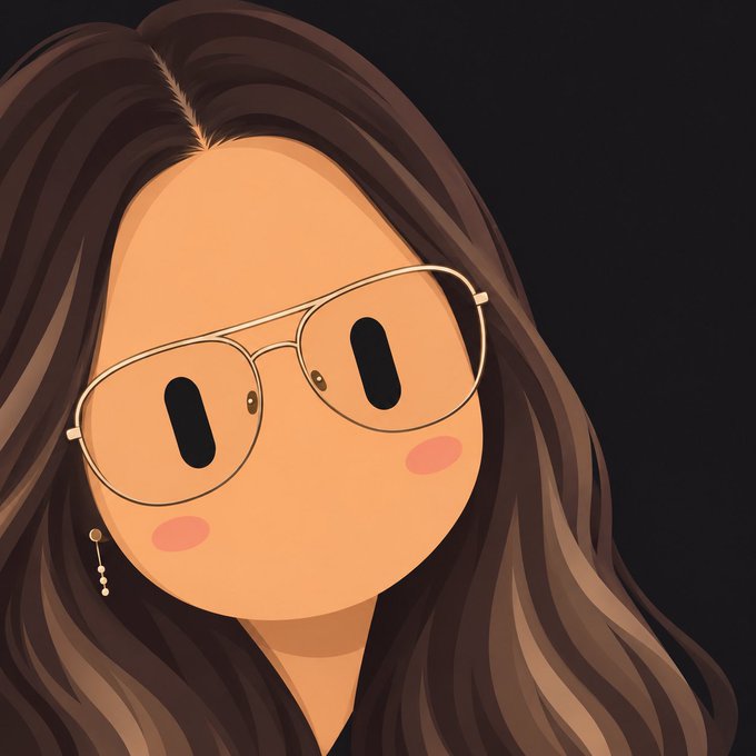 A stylized digital illustration of a woman with long brown hair wearing aviator sunglasses and pearl drop earrings against a dark background.
