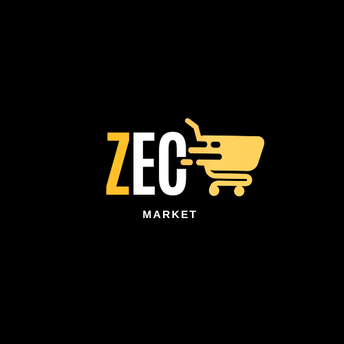 A logo on a black background displays 'ZEC MARKET' in gold and white text alongside a gold shopping cart icon.