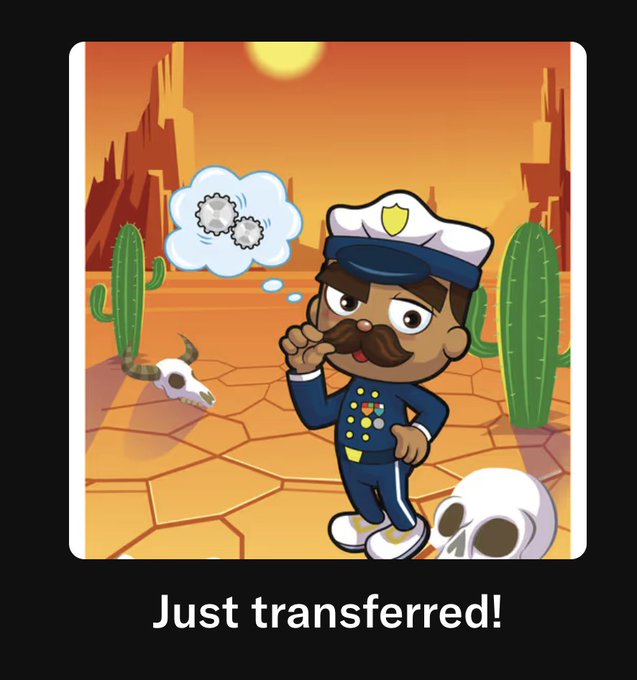 A cartoon character, dressed as a cowboy with a mustache and blue hat, stands on a cactus-covered desert plain under a clear sky.
