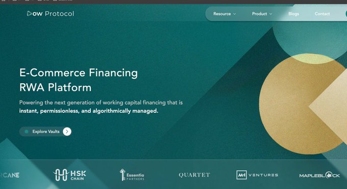 The homepage of the Owo Protocol website, describing it as an E-Commerce Financing RWA Platform powered by instant, permissionless, and algorithmically managed working capital financing.