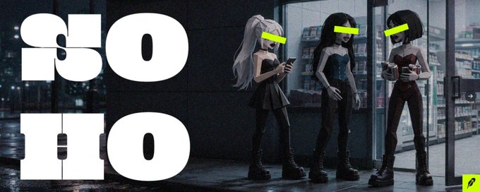 An animated image featuring three anime-style characters standing indoors, with the text 'SO NO' in large white letters on the left side.