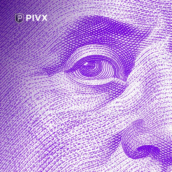 The image features a close-up of an eye, with the iris being the main focus. The iris has purple lines running through it, giving it a unique and artistic appearance. The background of the image is white, which contrasts nicely with the purple color of the iris. In the bottom right corner of the image, there's text that reads "We had to hop on the trend #WallStreetMonth $PIVX". This text seems to be related to the eye illustration and possibly a reference to an article or post about the eye illustration.