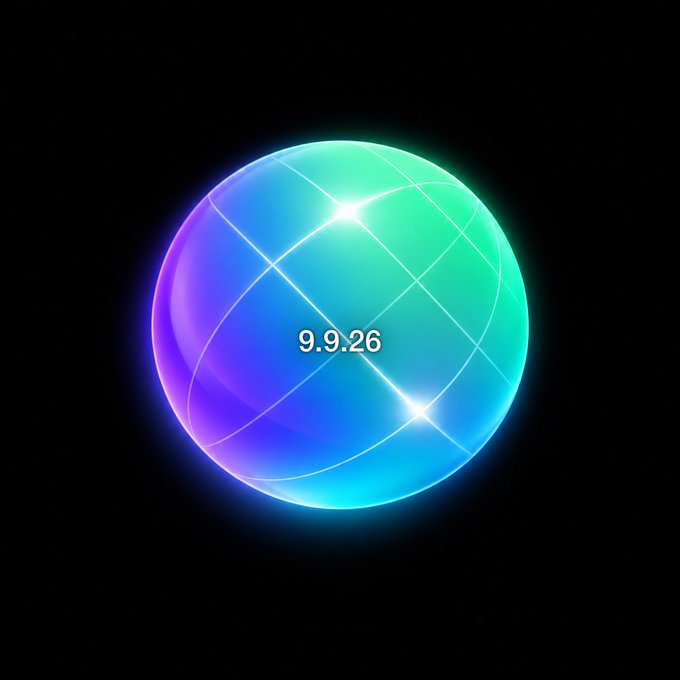 A glowing sphere of purple and green with grid lines and bright starburst highlights displays the text "9.9.26," visually referencing the speculative date and World.xyz platform mentioned in the post about a potential Solana Transaction v1 launch coincidence.