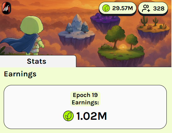 The image shows a screenshot of an account page with several elements like gameplay, character information, and some text discussing the upcoming games or updates for characters. There are also two circles, one labeled "EPOCH 19" and another containing "1.02M Earnings", which might be related to achievements or points in the game's economy system. Additionally, a little alien figurine is visible on the screen near the bottom right corner, further indicating that this image belongs to an anime or character-related account.