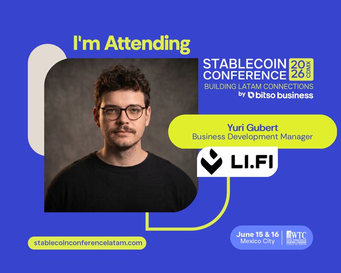 The image features a man wearing glasses with a serious expression as he poses for a photo. The background behind him has a blue color scheme, which complements his attire. The text "I'm attending Stablecoin Conference 2023" is displayed in white at the top of the image, and it appears to be related to the post about Latin America's role in global financial infrastructure. The man's serious expression suggests that he might be discussing or presenting something important during the conference.