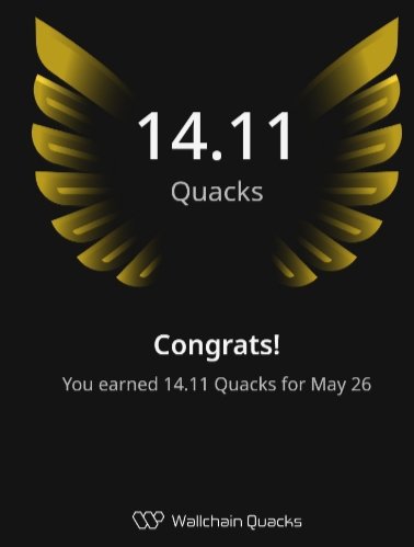 The image features an award for a Quaker network called "Wonderful Morning Homies!". This award was given to Quakers who completed 4.11 Quacks on May 26th, and they have earned 14.11 Quacks in total over these 26 days! The award is presented with a yellow background and an elegant gold wing design at the top. A celebratory message congratulates them on their achievements in completing Quacks daily.