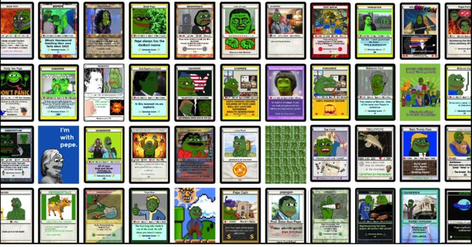 A grid collage of numerous meme-style images, predominantly featuring Pepe the Frog and variations on the "I should have used Pepe" template.