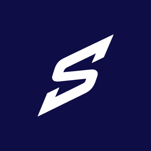 The image displays a stylized white "S" logo with a lightning bolt design on a dark navy blue background, representing the Surge brand logo. This logo visually anchors the announcement that Grid Trading is being introduced to the Surge platform, where the full automated trading pipeline is now operational.