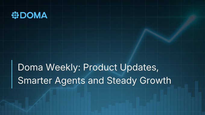 A graphic with the 'DOMA' logo and the title 'Doma Weekly: Product Updates, Smarter Agents and Steady Growth' over a background of a rising stock chart.