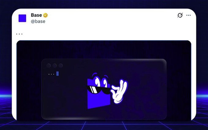 The image features a screenshot of a social media post from a user named "Base" with a blue square containing a cartoon character wearing sunglasses, waving their hand. The caption below the photo reads "Base moving silent... but the snapshot already speaking loud. From day one, Base was never just hype. It was culture, community, and consistency." This post is related to the original caption as it features an image of a screenshot with a blue square containing a cartoon character wearing sunglasses.