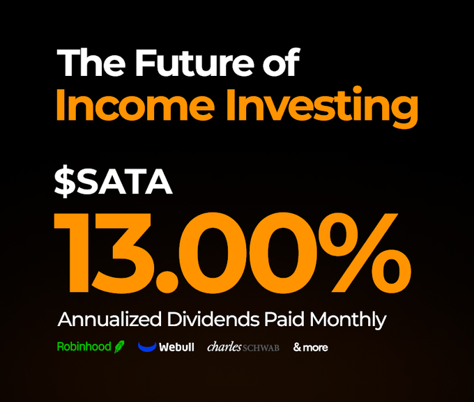 The image features an advertisement for a Bitcoin treasure chest named "Strive [ASST US]". The chest has a variable coupon, which changes at Strive's discretion. It currently yields 13% per month when sold. In the background of the image, there is text that provides information about the company and its offerings.