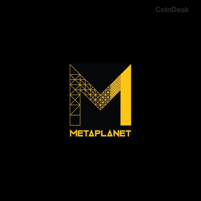 The MetaPlanet logo is shown against a black background with "CoinDesk" branding in the upper right corner. The logo appears in connection with news that the company plans to raise $328.5 million through convertible bonds to repay bitcoin-backed debt and fund share buybacks.