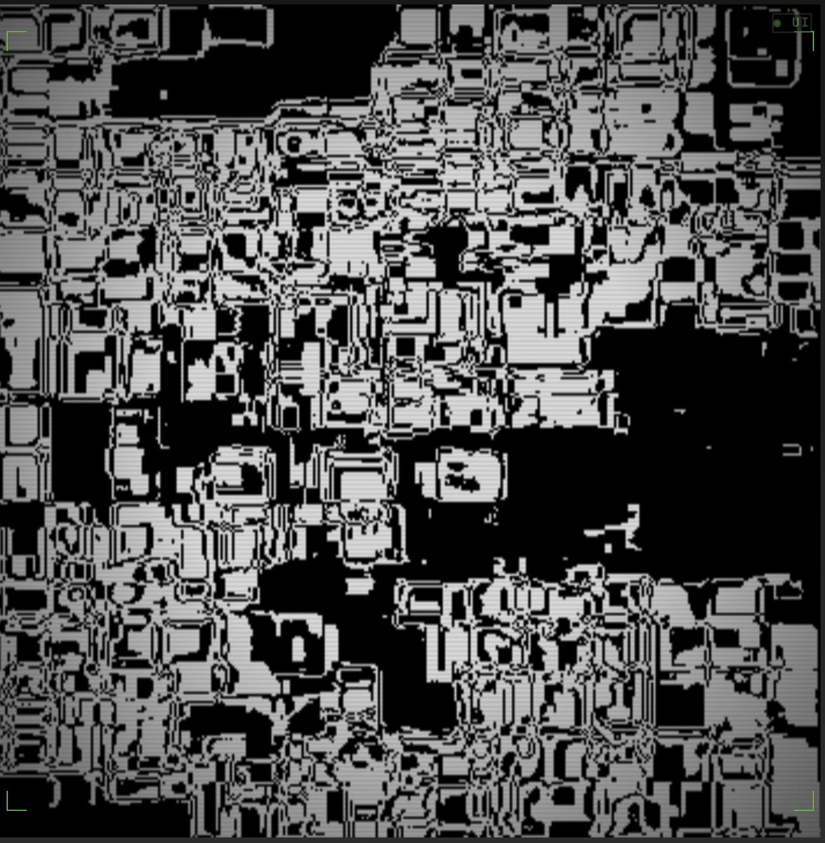 The image features a black and white pattern with small squares, which appears to be a digital art piece or an abstract design. The text "terminal by @_lovebeing recording has no sound unfortunately. very interesting." is present within the image. This text seems unrelated to the main focus of the image, which is the black and white pattern of squares.