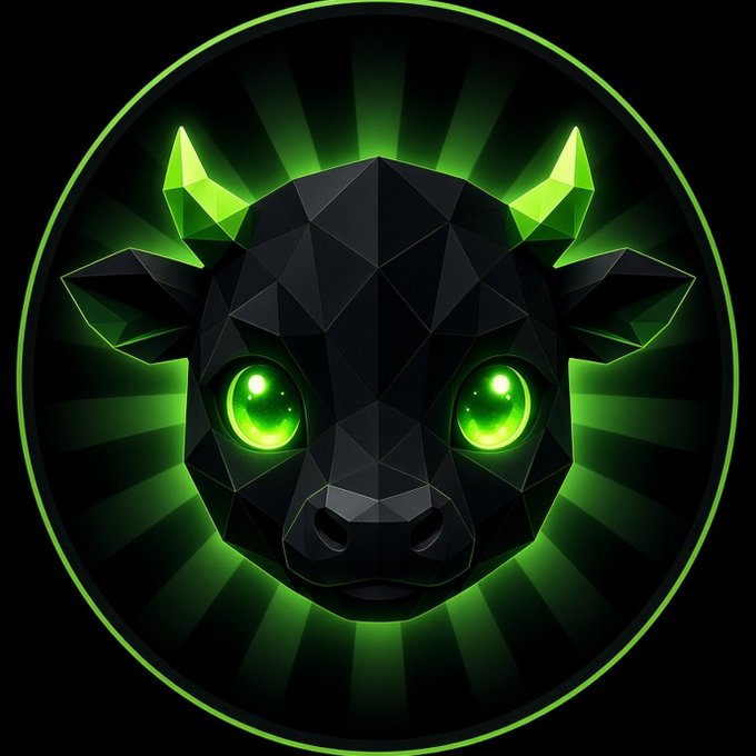 A stylized, geometric black bull head with glowing green eyes and green horns is centered within a circular green aura against a black background. The image's bullish imagery directly reinforces the post's confident, bullish outlook on the $BABYANSEM and $ANSEM crypto pairing, symbolizing the strong "bullish" potential ("going to a billy") of this new token narrative.