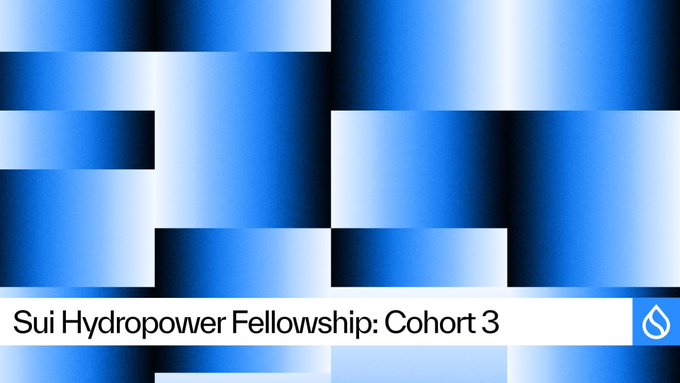 A graphic with blue gradient rectangular blocks featuring the text 'Sui Hydropower Fellowship: Cohort 3' alongside the Sui water drop logo.