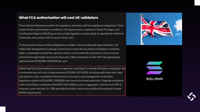 The image features a purple banner with a white background that says "WhatCAverification cost validators". Below this text are three images of different flags - a British flag, another red and blue flag (a flag from the United States), and a green, purple, and white flag resembling the flag of Solana cryptocurrency.