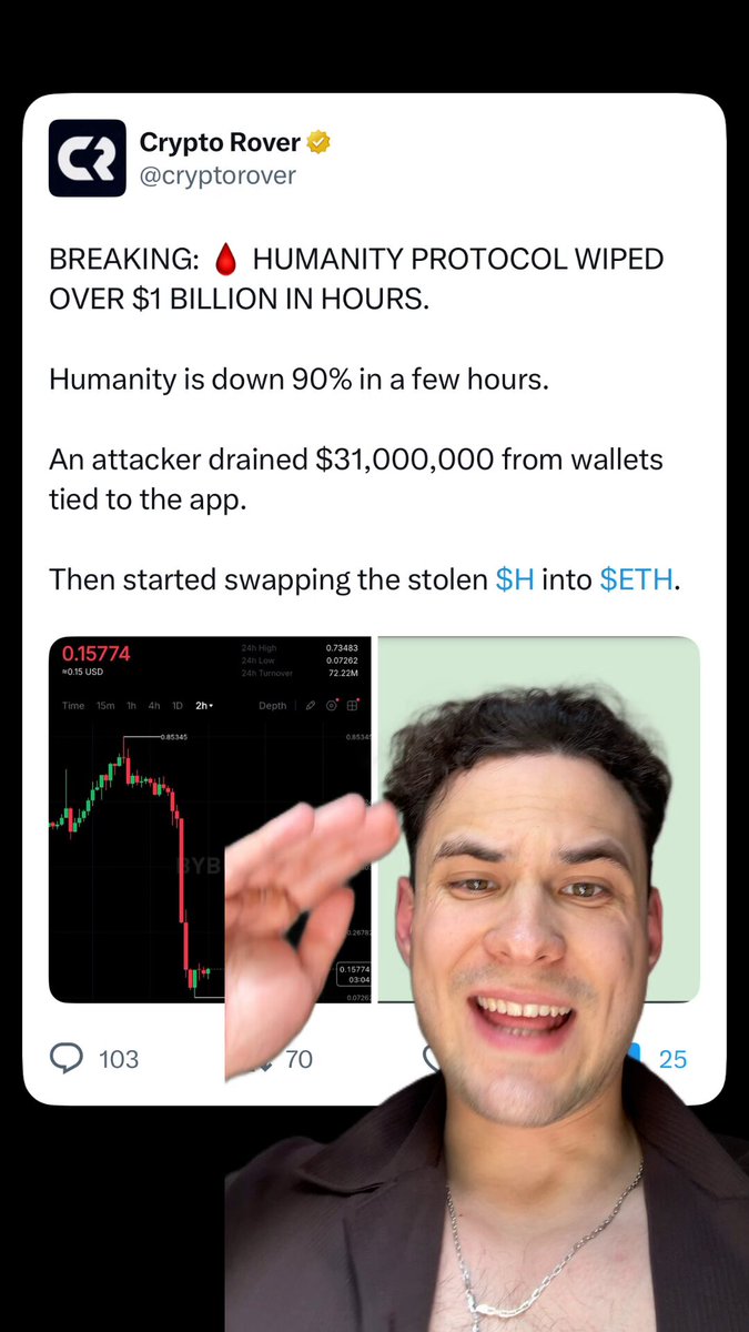 The image shows a person holding up their hand near a screen, with the screen displaying text about investing in altcoins or crypto coins. The title of the post reads "crypto in simple words" which seems to provide some guidance for those interested in entering this market. The man's expression appears serious and focused as he speaks into the microphone provided next to him during the image.