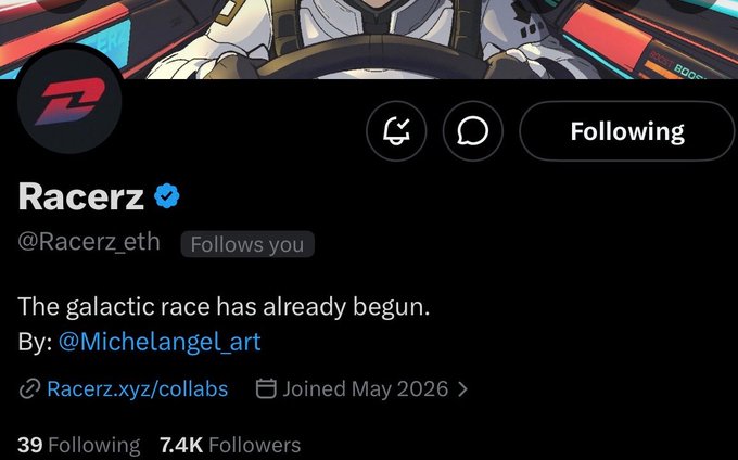 The image has a black background with white text that says "Racerz Follows You" and an icon of a race car driver. The post also mentions that people are interested in the Racerz account, as evidenced by the presence of social media likes and shares on this post's page. The overall theme seems to be related to racing or motorsports events, where the graphic design is related to race car drivers and their vehicles.