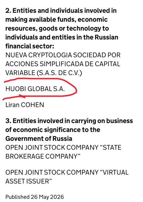 The image features a white text box with red background, which says "3. Entities and individuals involved in making available funds, economic resources, goods or technology to individual(s) and entities in the Russian economy". This statement appears to be from an online article about Bitcoin, as indicated by the text that says " Bitcoins", " cryptocurrency". The rest of the image is white with the title displayed at the top.
