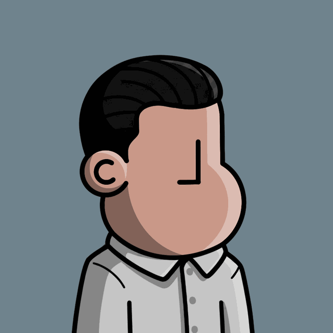 A cartoon illustration of a faceless man with slicked-back black hair and a blank expression wearing a light gray button-up shirt, visually embodying the "faceless character" mentioned in the post about the NPC community.