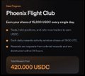 Small dark promotional banner for 'Phoenix Flight Club' advertising 'Earn your share of 10,000 USDC every single day' with 'Total Prize Pool: 420,000 USDC'.