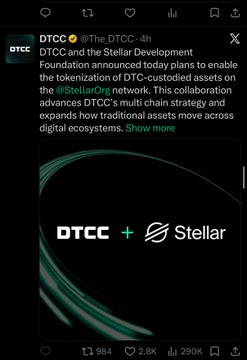 The image shows a social media post with a black background, featuring a green logo for the company DTCCC. The post includes text that reads "DTCCC announces they're taking DTCC to the next level". This information suggests that the company is promoting their new initiative or partnership in the cryptocurrency space.