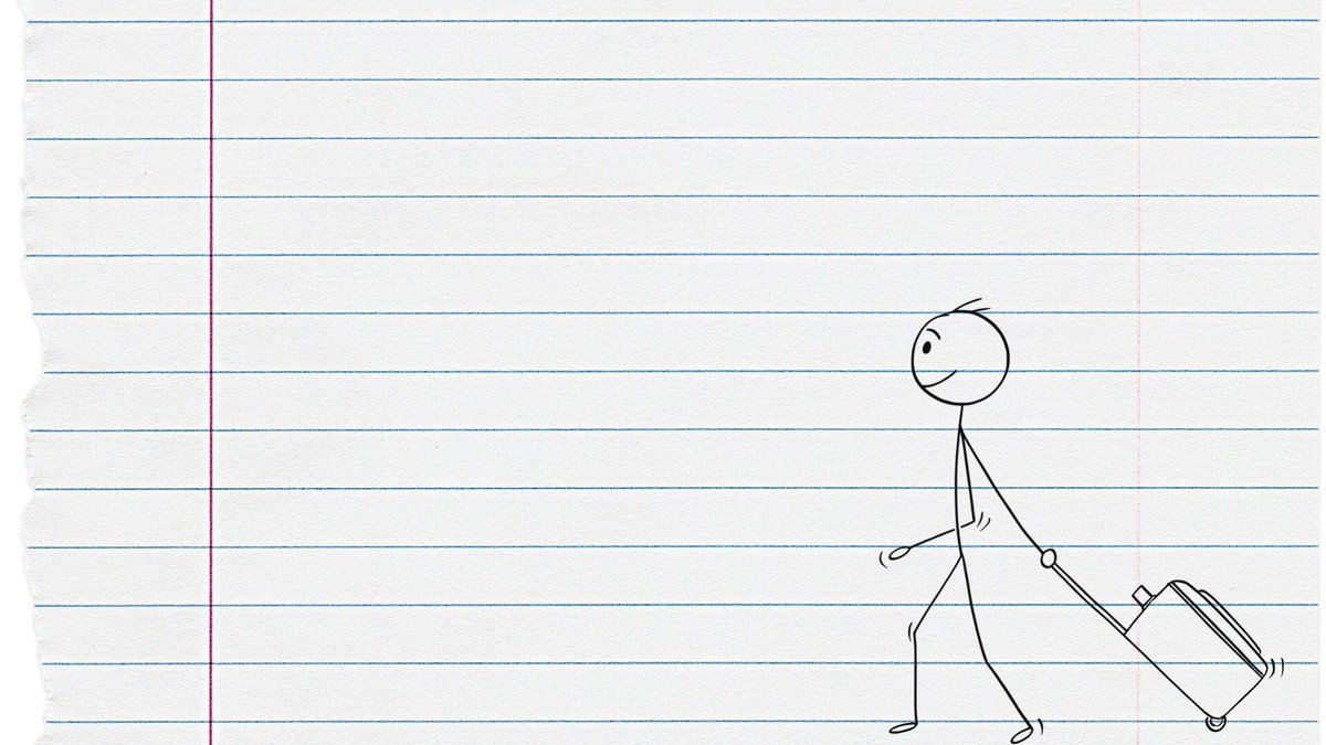 The image features a cartoon depiction of a man walking with a suitcase across a sheet of lined paper, which appears to be a white piece of notebook paper. The caption below the image reads "Berlin is about to become the center of the Solana ecosystem. From world class speakers and live trading competitions to networking, innovation, and unforgettable community moments, #SolanaSummitGermany is set to be the biggest Solana event Germany has ever seen".