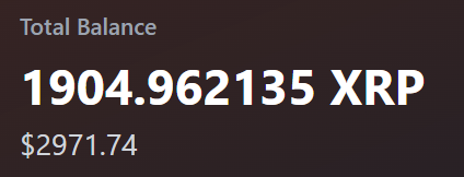 A digital wallet interface displays a Total Balance of 1904.962135 XRP, valued at $2971.74.