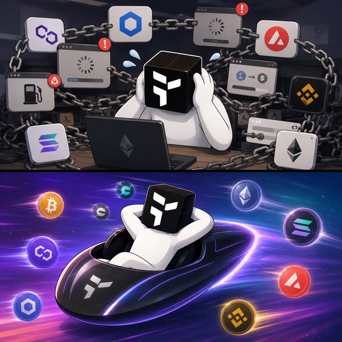 The image features a cartoon character wearing a white shirt sitting at a desk with a laptop computer. The character has their head covered by a black cube, suggesting they are trying to block out distractions or focus on something specific. Surrounding the character is an array of cryptocurrency symbols and logos, indicating that this scene takes place in a world where Web3 technology is prevalent.

The image also includes a split-screen comparison showing two different scenes: one with the character wearing a white shirt at their desk using a laptop, and another scene featuring the same character but with their head covered by a black cube while sitting on an alien spaceship. The split screen highlights the contrast between the character's actions in each scenario, emphasizing how Web3 technology can be used for various purposes or situations.