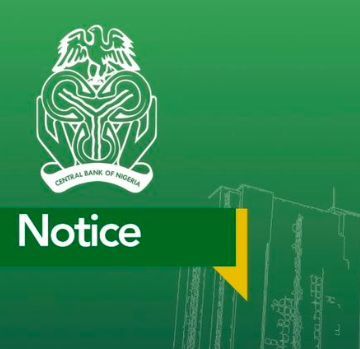 A green notice graphic featuring the Central Bank of Nigeria eagle emblem with the word 'Notice' at the bottom.