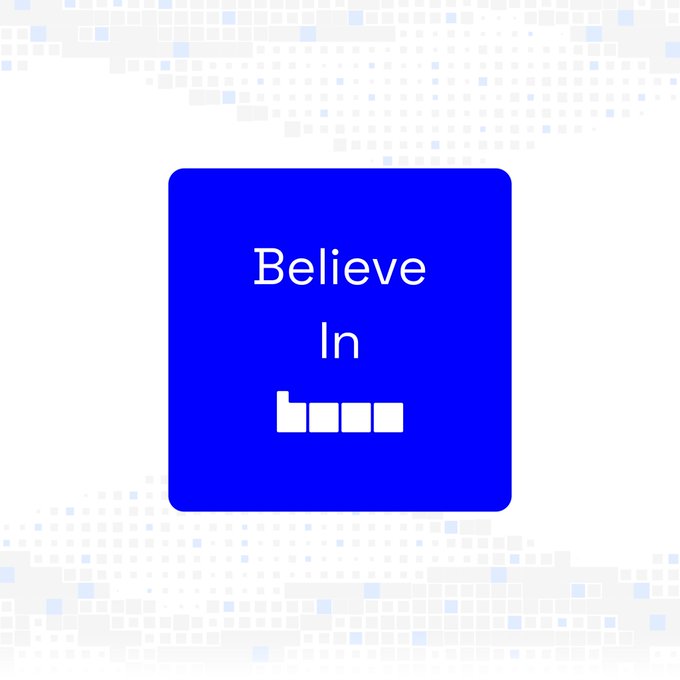 A blue square displays the white text "Believe In" above a "base" logo, reinforcing the message of having faith in the Base blockchain platform.