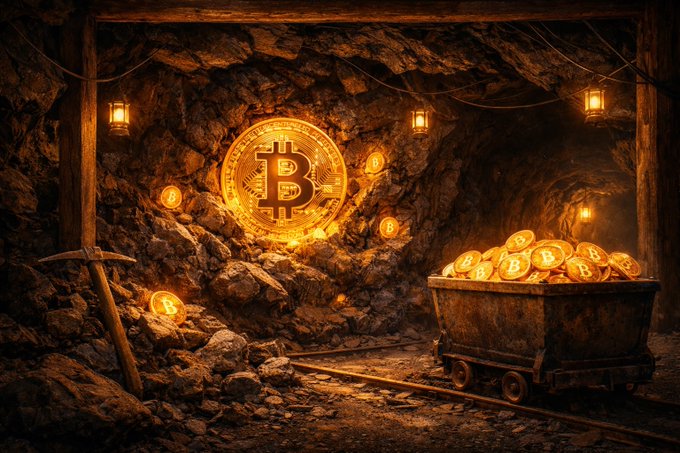 The image features an abandoned tunnel filled with gold nuggets. A man is seen inside, holding a metal detector that has detected the presence of Bitcoin blocks among them. The Bitcoin block he is trying to locate reads "LATEST: A solo miner beat 149-million-to-one odds over the weekend to win Bitcoin block 951771, worth $232,000, using a $300 device." This suggests that someone has been mining Bitcoins and was able to win an extremely valuable block. The man is holding onto the Bitcoins as they are being mined, which indicates their increasing value due to the ongoing mining process.